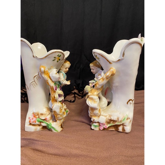 Ucagco Ceramics Set of Two (2) Figurine Vases, Girl with Duck and Boy with Duck. - Picture 5 of 16